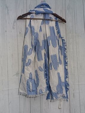 Anna & Ava Blue and White Striped Fringe Scarf